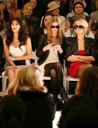 Kim Kardashian, Nicky Hilton and Paris Hilton attend the Tracy Reese Fall 2009 fashion show during Mercedes-Benz Fashion Week.