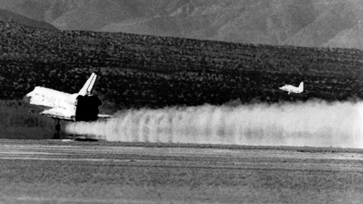 Nov. 14, 1981: The shuttle Columbia lands on Rogers Dry Lake at Edwards Air Force Base.