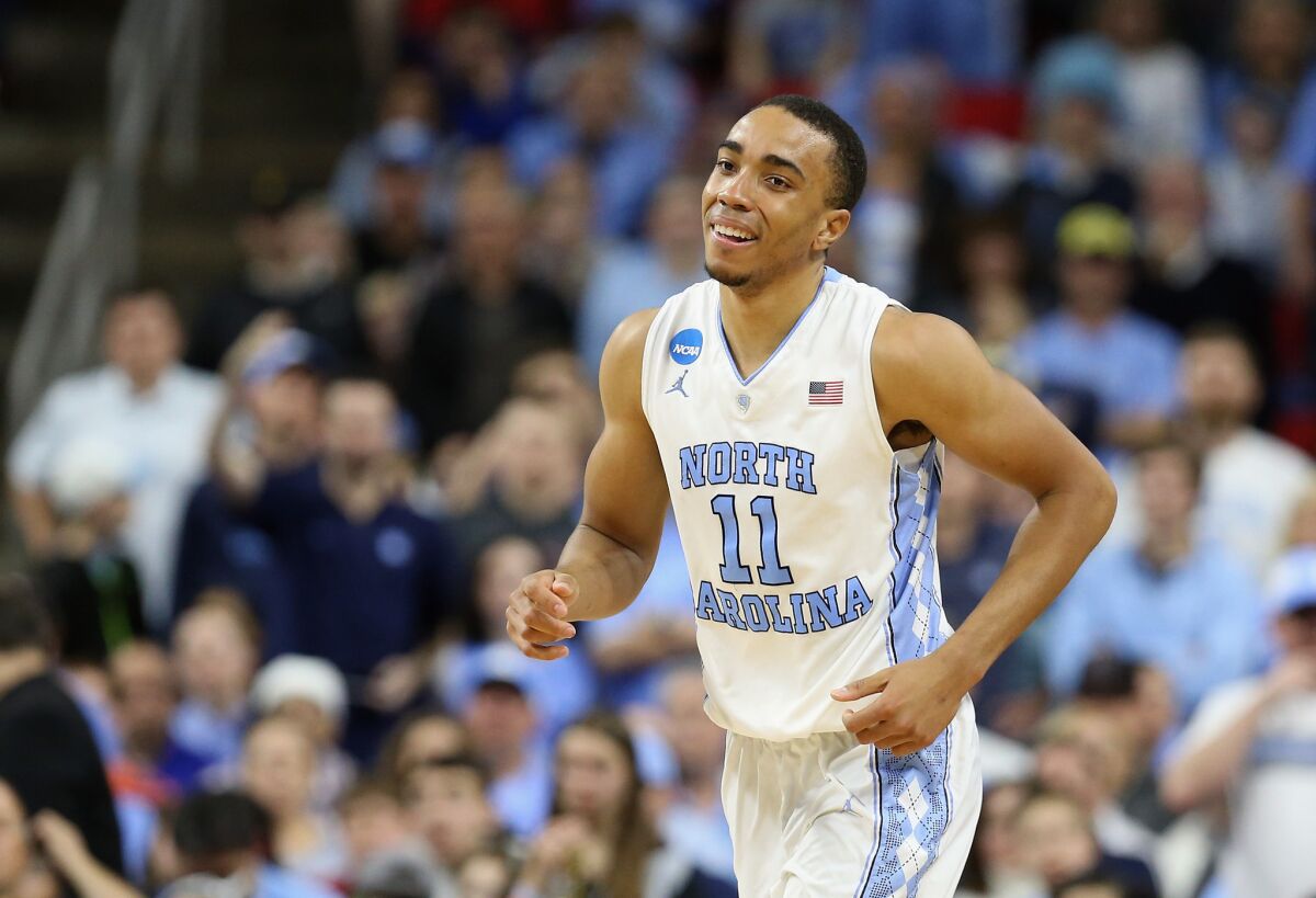 Brice Johnson of North Carolina smiles during the second half of the Tarheels' win over Providence, 85-66