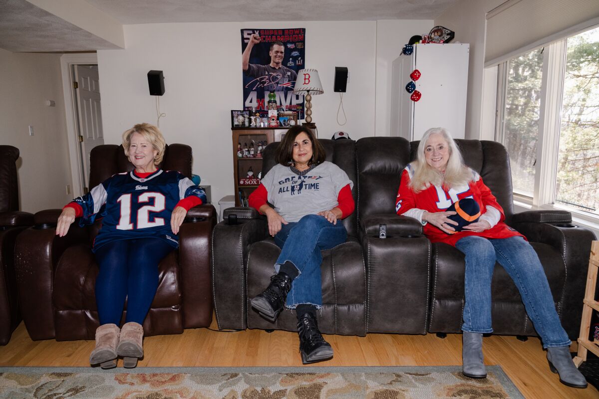 From left, Cindy Adams, Michelle Papazian and Edith Siegel Wolfson are sitting in recliners.