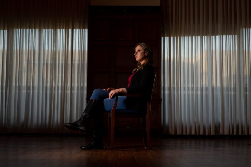 WASHINGTON, DC - FEBRUARY 17: Former Congresswoman Katie Hill poses for a portrait at the loc} on Wednesday, Feb. 17, 2021 in Washington, DC. (Kent Nishimura / Los Angeles Times)