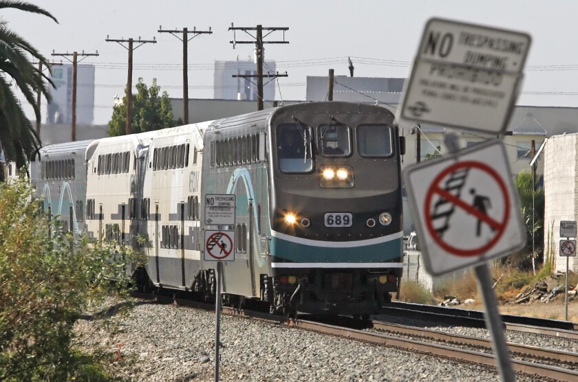 In this Sept. 2012 file photo, a Metrolink train approaches Grandview Ave. in Glendale. A quiet zone will be sought for three of Glendale’s six railroad crossings along San Fernando Road: Flower Street and Sonora and Grandview avenues.