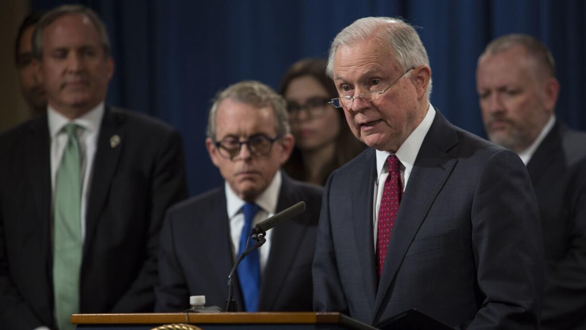 U.S. Atty. Gen. Jeff Sessions on Tuesday introduced the Prescription Interdiction Litigation task force aimed at fighting the opioid epidemic.