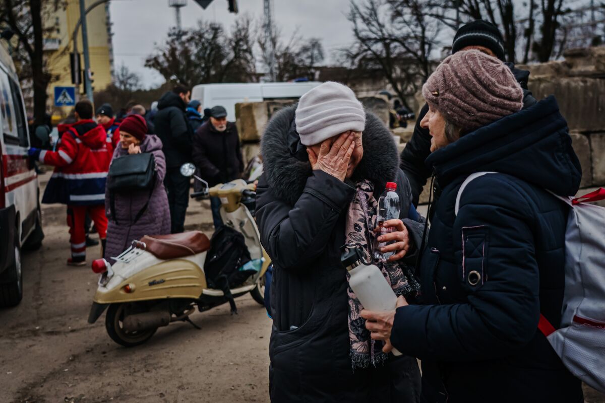 Evacuees outside Kyiv, Ukraine