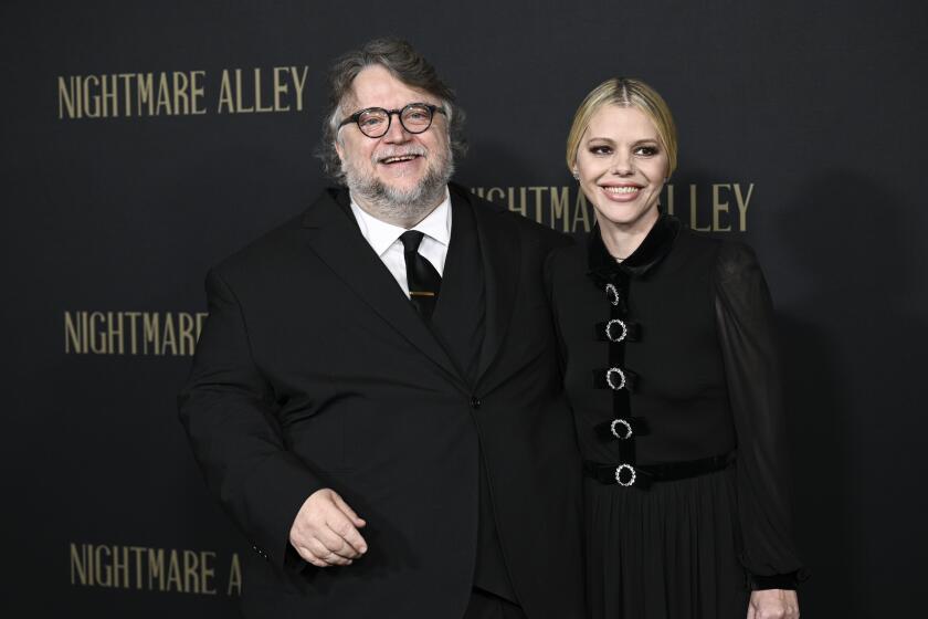 Guillermo Del Toro, left, and writer Kim Morgan attend the premiere of "Nightmare Alley" at Alice Tully Hall 