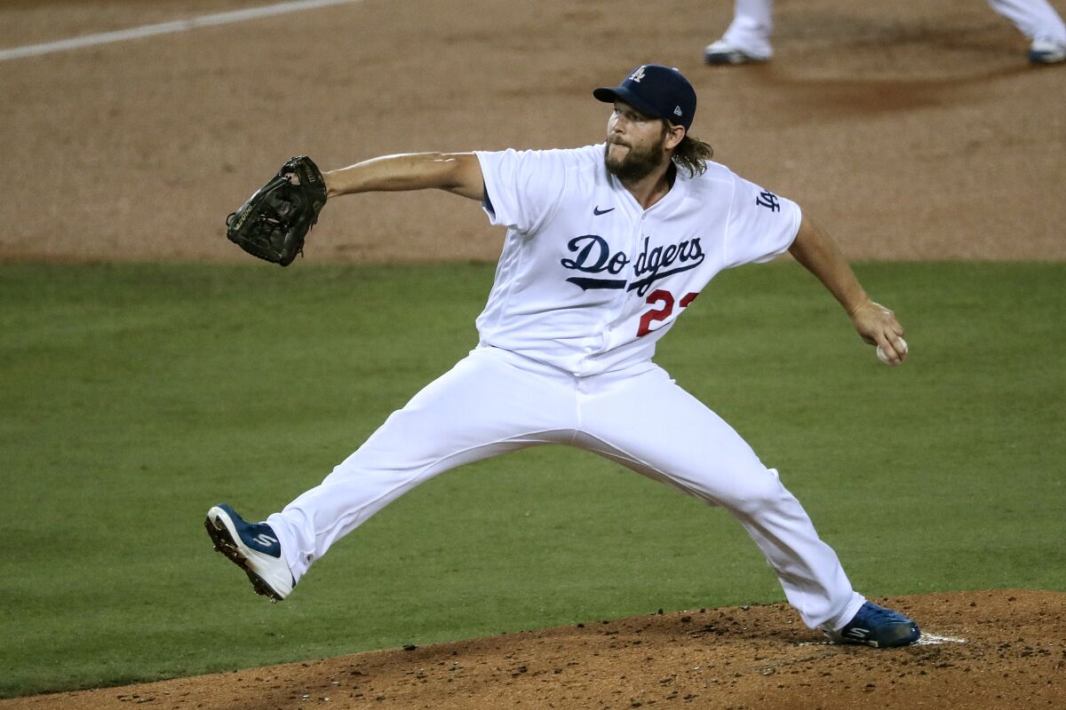 Los Angeles, CA, Thursday, Oct., 1, 2020 - Los Angeles Dodgers starting pitcher Clayton Kershaw.
