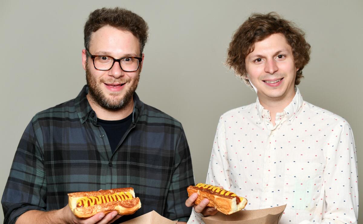 Seth Rogen and Michael Cera star in R-rated animated comedy "Sausage Party," in which they both play hot dogs.