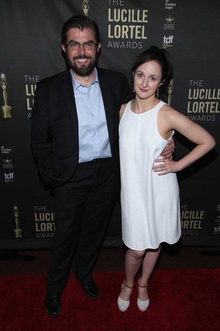 Playwright Kate Hamill, right and her husband Jason O'Connell.