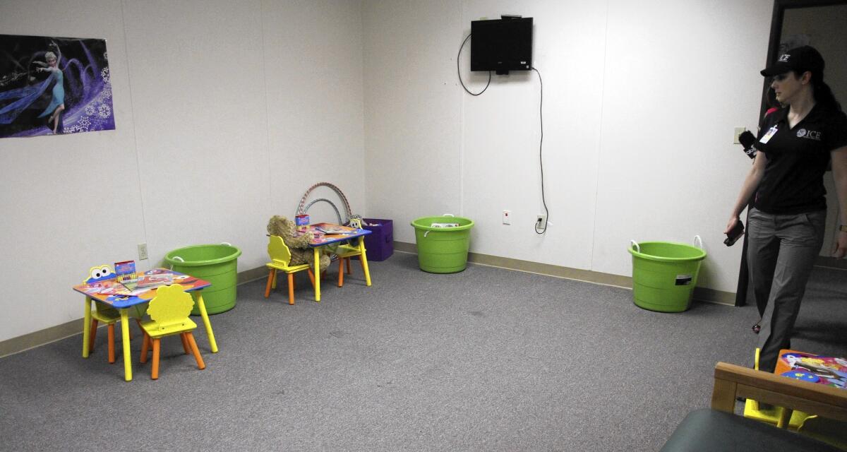 U.S. Immigration and Customs Enforcement Press Secretary Barbara Gonzales at a federal law enforcement training center in Artesia, N.M., that has been turned into an immigrant detention facility.