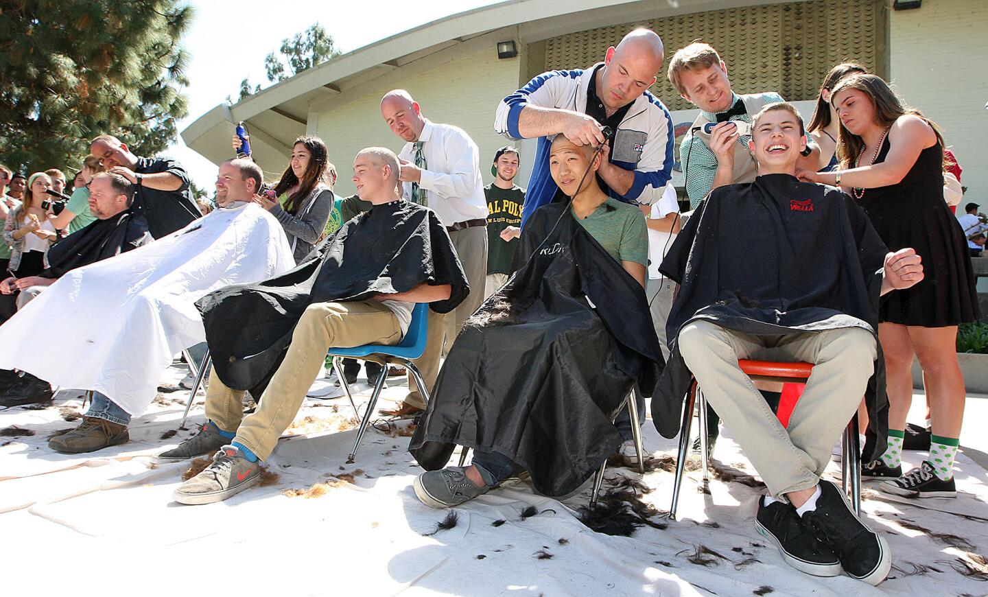 Teachers and students at LCHS shaved their heads for St Baldrick's Day on Monday, March 17, 2014, in support of pediatric cancer awareness and LCHS student Melissa Leo, who was recently diagnosed with leukemia.