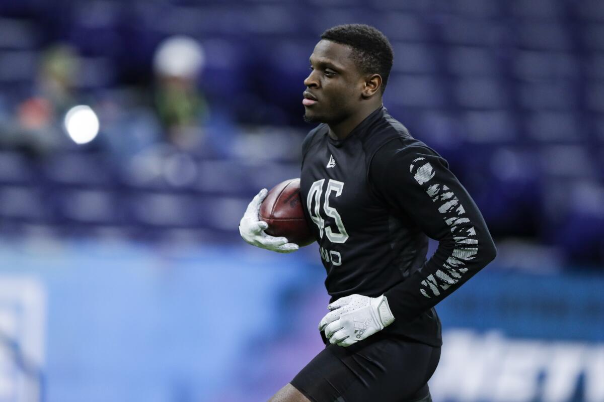 TCU wide receiver Jalen Reagor runs a drill at the NFL scouting combine in Indianapolis on Feb. 27, 2020.