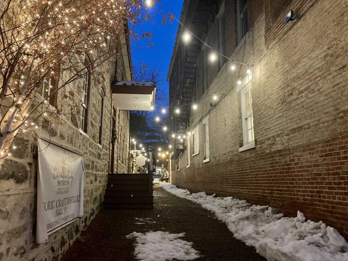 This passageway next to the Sun Inn is just one of the many charming corners of Christmas cheer in Bethlehem.