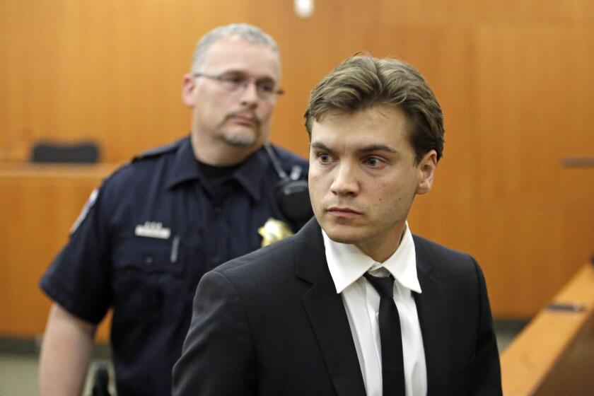 Actor Emile Hirsch appears in court on Monday, Aug. 17, 2015, in Park City, Utah, after pleading guilty to misdemeanor assault after being accused of putting a female studio executive in a chokehold at a Utah nightclub during the Sundance Film Festival.