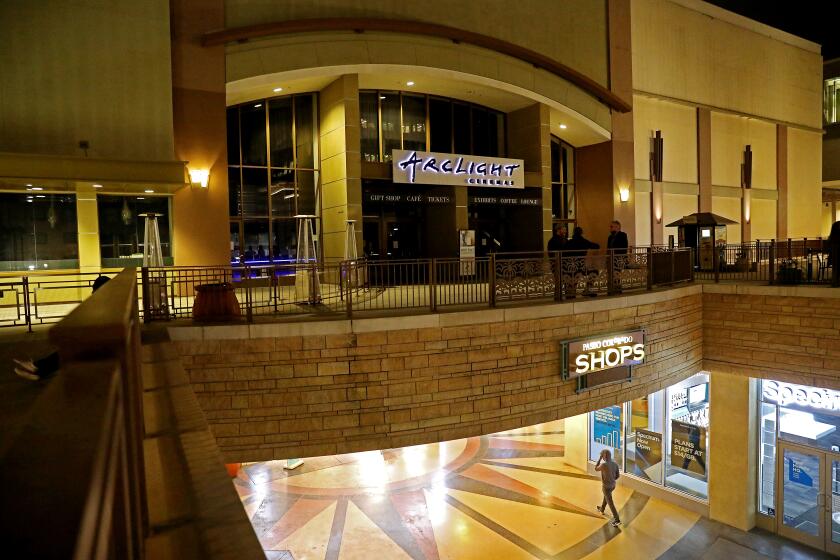 PASADENA, CA - APRIL 12: The Arclight Pasadena in the Paseo Shopping Center on Monday, April 12, 2021 in Pasadena, CA. The beloved Arclight and Pacific theaters all decimated by the pandemic are closing it's doors for good. (Gary Coronado / Los Angeles Times)