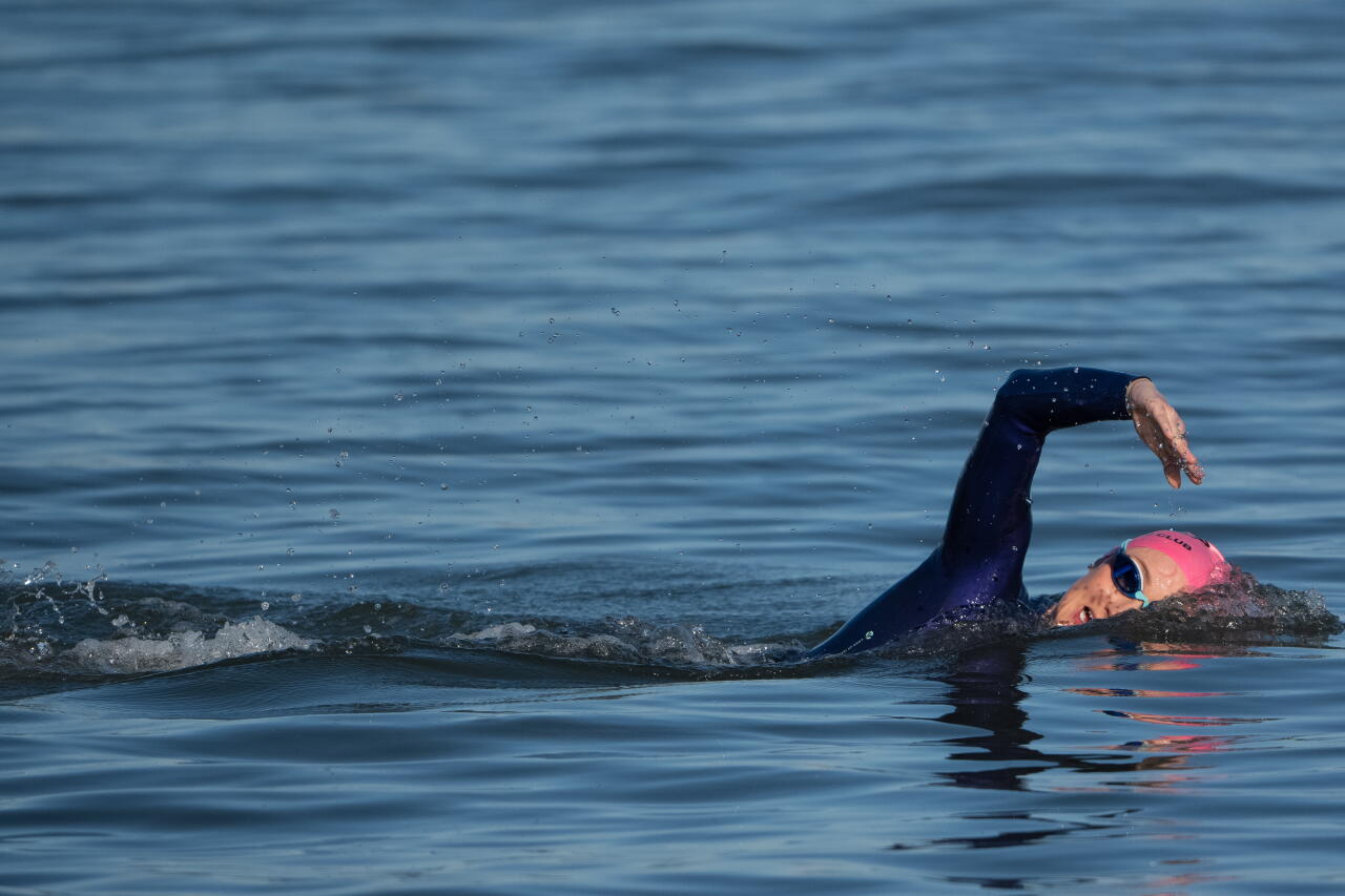 A woman swimming at Aquatic Park