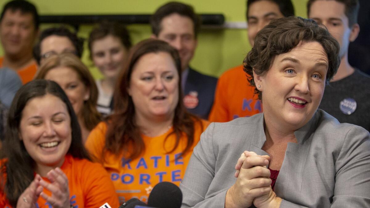 Democratic U.S. Rep.-elect Katie Porter of Irvine speaks Nov. 16 at her first news conference since defeating incumbent Rep. Mimi Walters (R-Laguna Beach). Was it lax voting rules, or did the voters just prefer her?