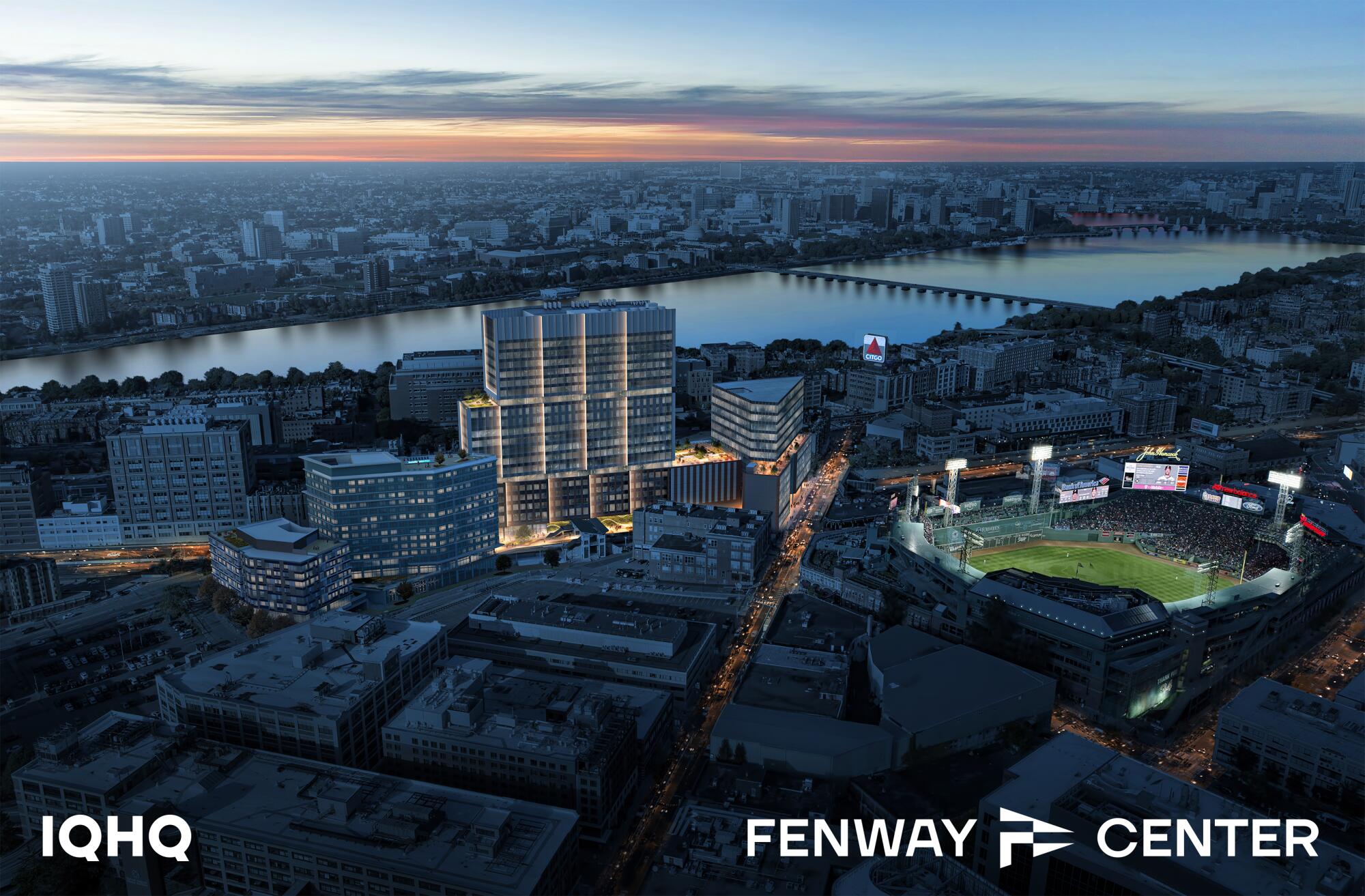 A rendering of IQHQ's Fenway Center project opposite Fenway Park in Boston