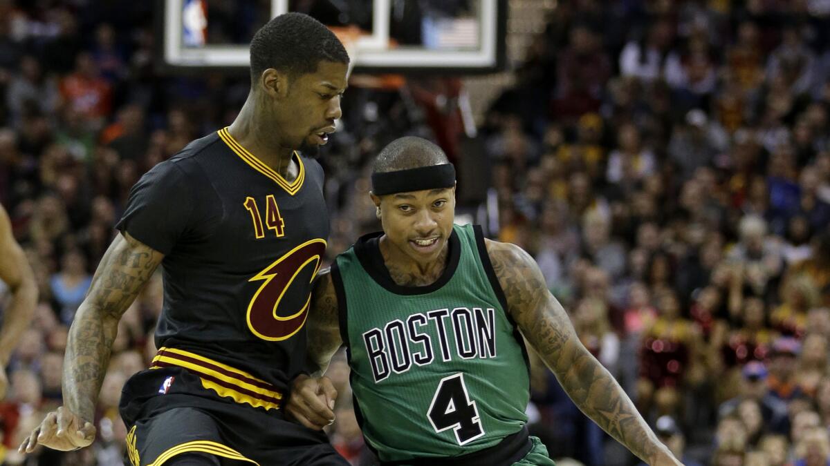 Newly acquired Clipper DeAndre Liggins shown defending former Boston Celtics' guard Isaiah Thomas as a member of the Cleveland Cavaliers' during a game on Dec. 29, 2016.