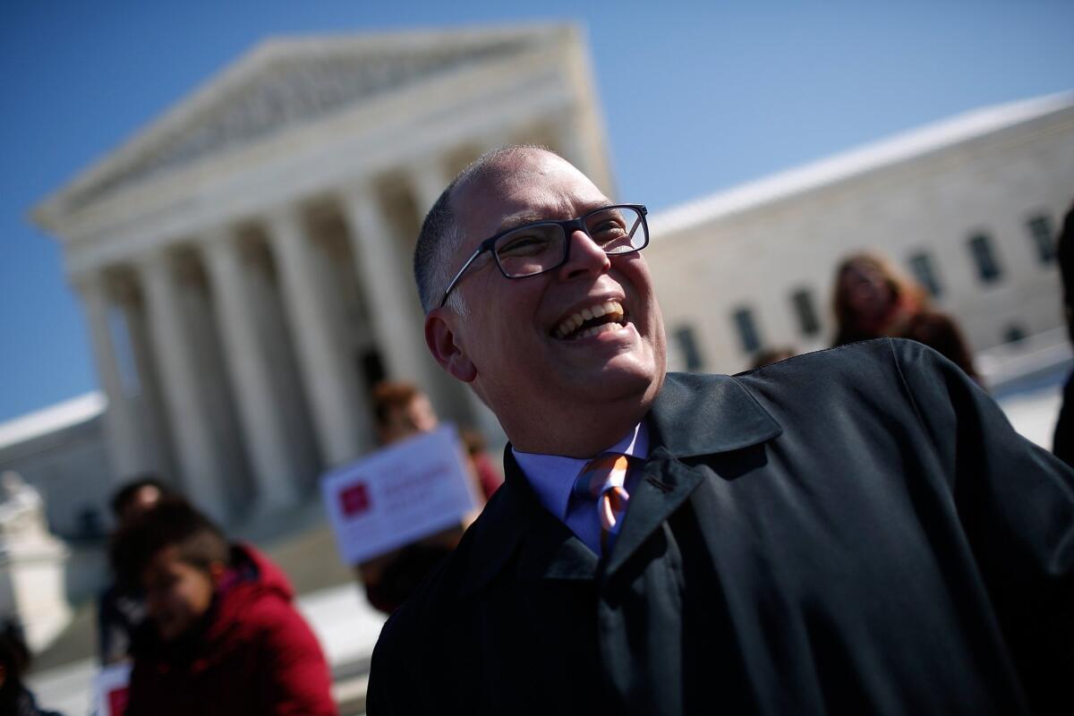Jim Obergefell, plaintiff in the case Obergefell vs. Hodges, speaks in front of the U.S. Supreme Court on March 6, 2015.