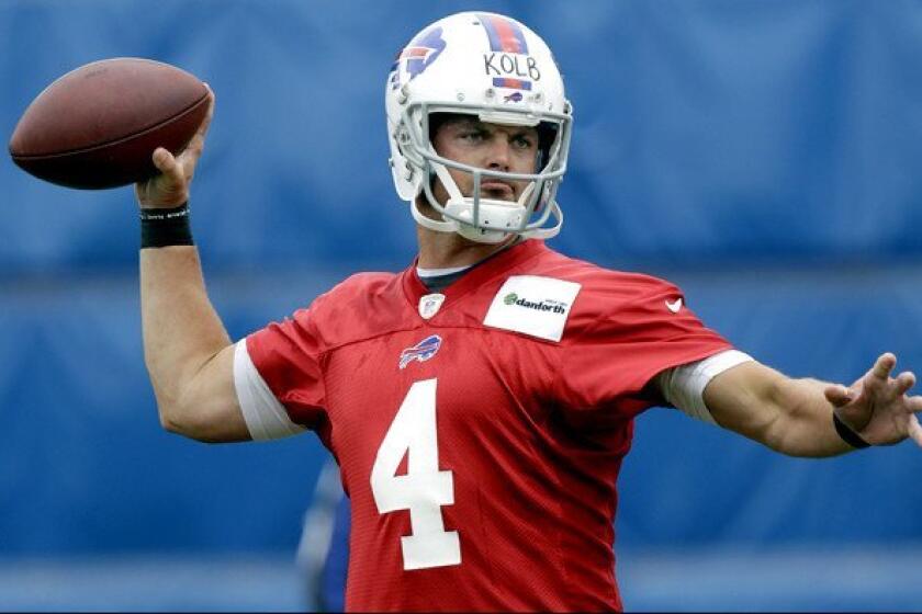 Bills quarterback Kevin Kolb takes part in a mini-camp this summer in Orchard Park, N.Y.