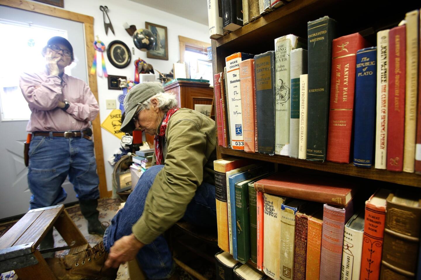 Lynda German, right, and Polly Hinds own Mad Dog and the Pilgrim, a bookstore in Sweetwater Station, Wyo. The longtime partners moved from Denver and bought a ranch, where they sell books out of their two-story barn.