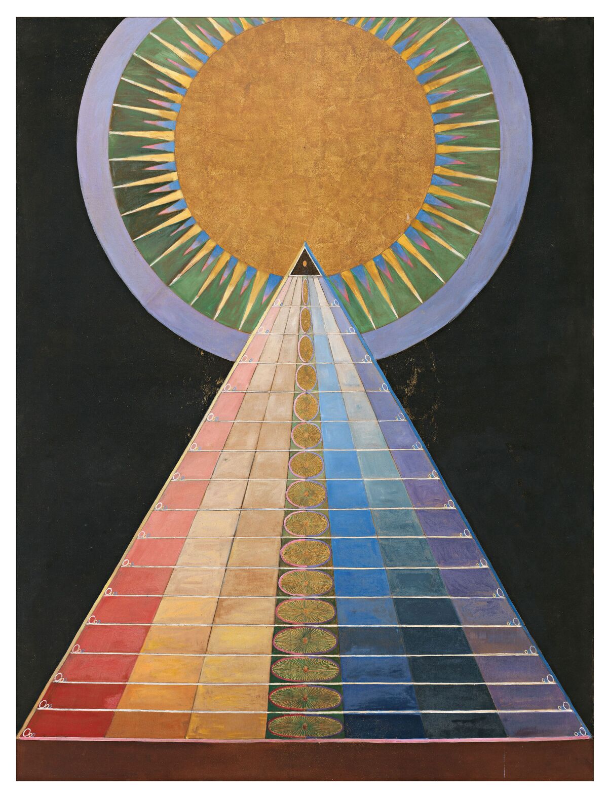In 1915, Hilma af Klint made three "Altarpiece" paintings for a temple to spiritual enlightenment that was never built.