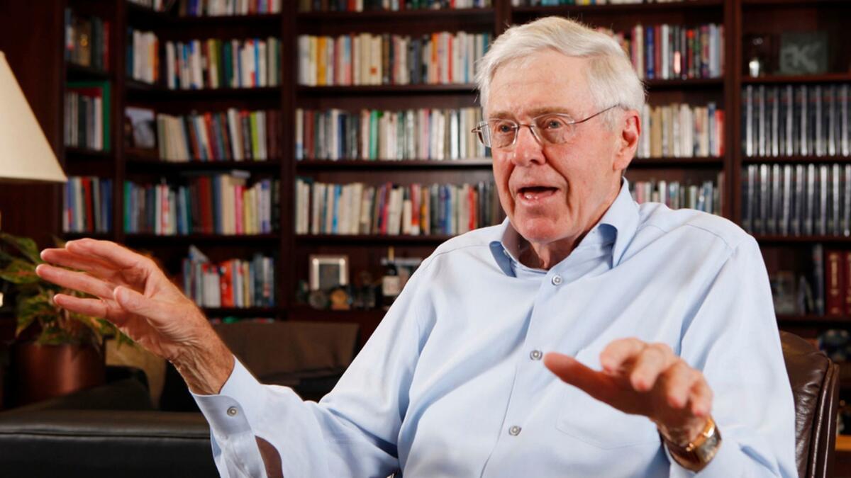 Exploiting the terminally ill to emasculate the FDA: Charles Koch is seen in his Wichita, Kansas, office in 2012.