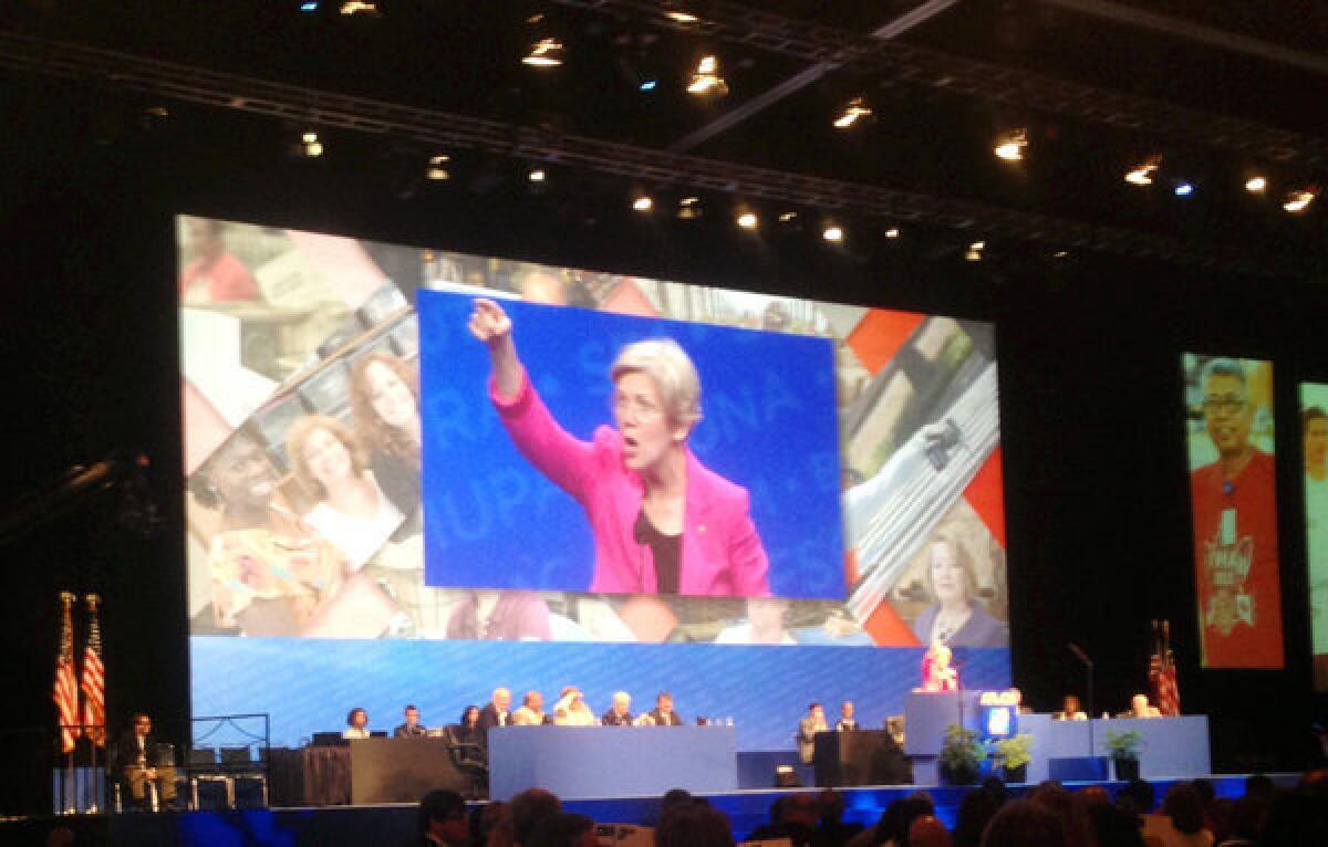 Sen. Elizabeth Warren (D-Mass.) speaks Sunday at the quadrennial AFL-CIO convention in Los Angeles.