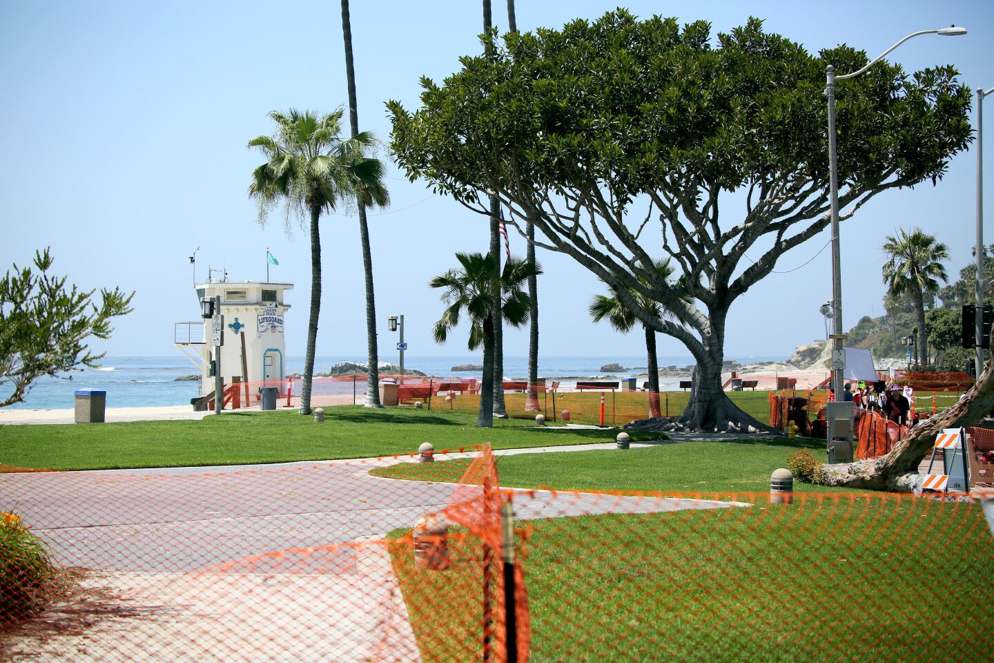 A view of the beach after the city fenced off Main Beach Park in Laguna Beach on Saturday.