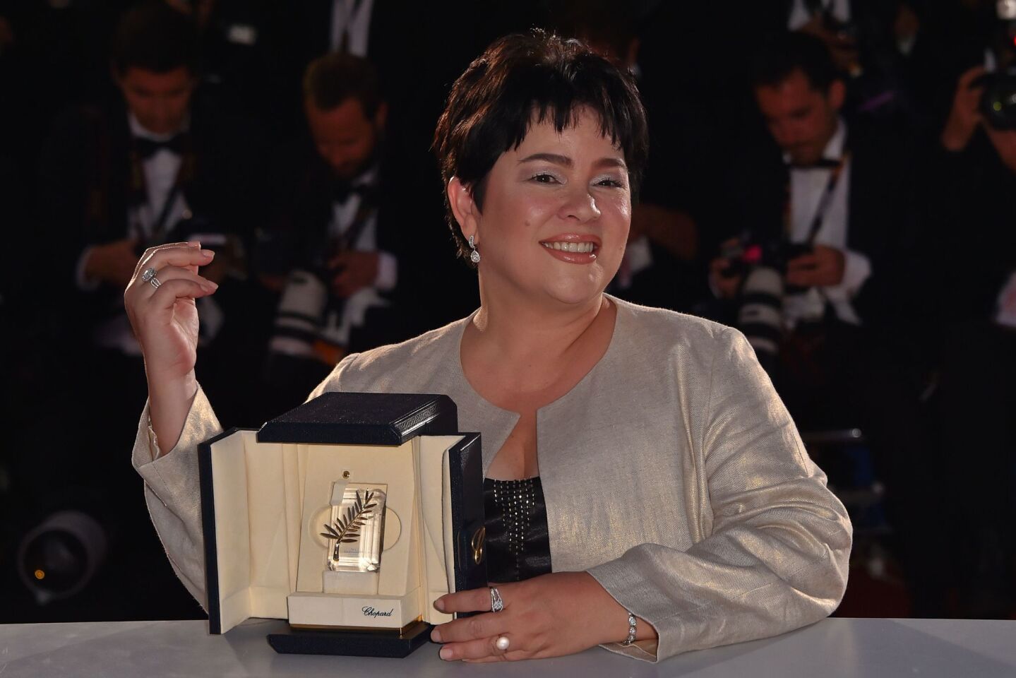 Filipina actress Jaclyn Jose with her Best Actress prize during a photo call at 69th Cannes Film Festival.