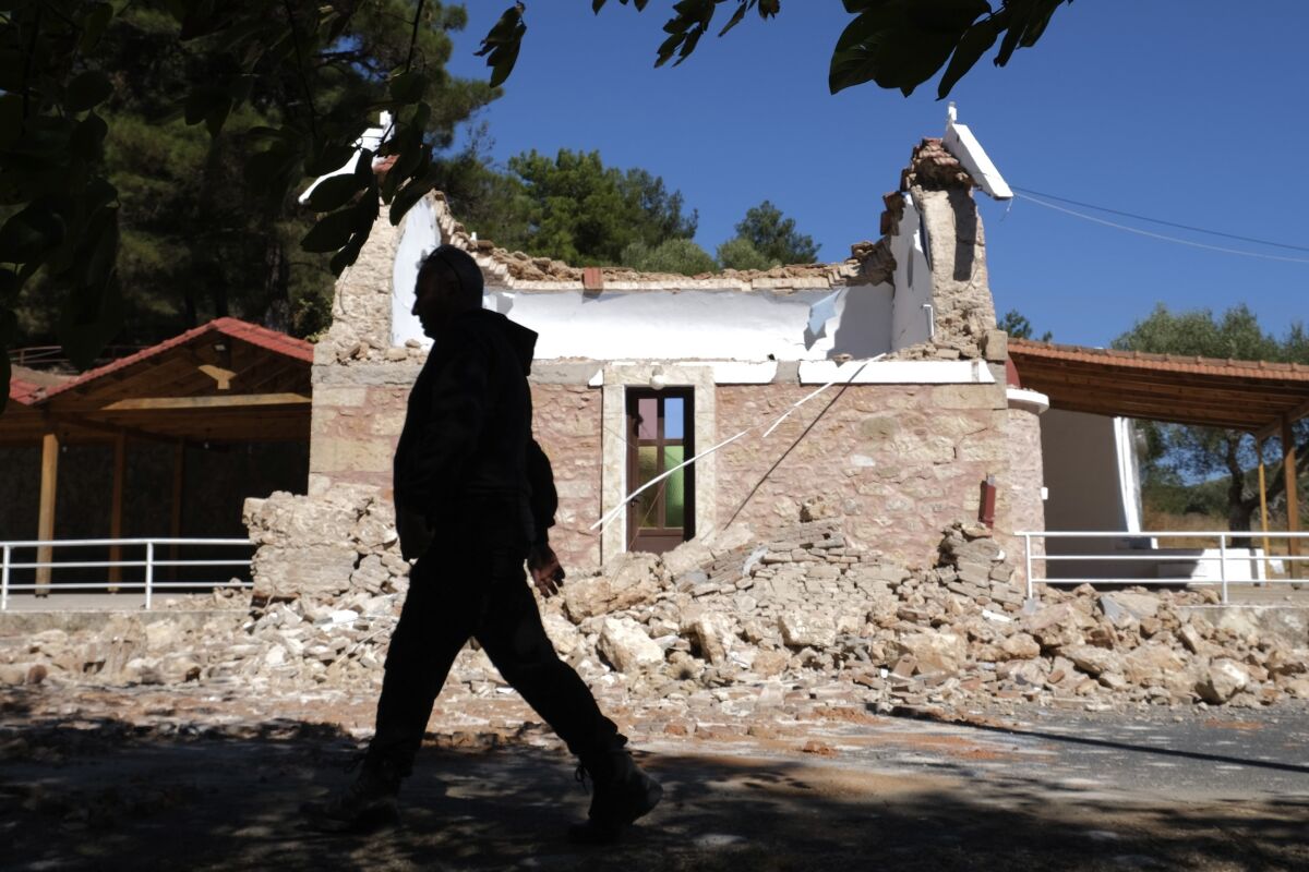Earthquake-damaged chapel on Greek island of Crete
