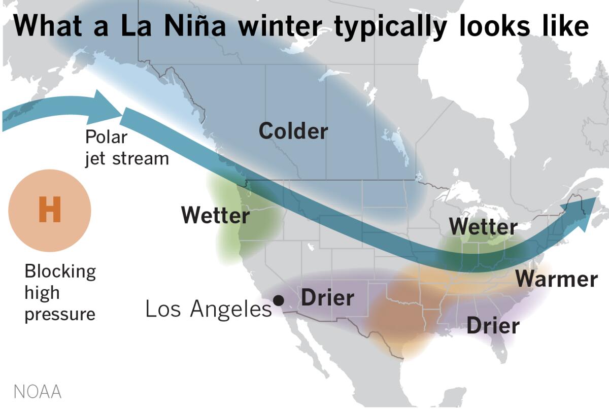 A map showing what a La Ni?a winter typically means for North America.