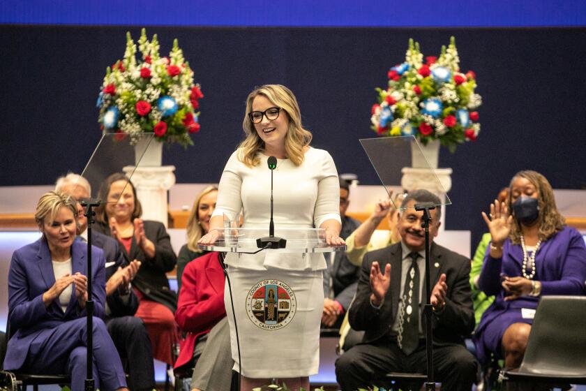 LOS ANGELES, CA - DECEMBER 05: Supervisor-Elect Lindsey Horvath is sworn in as the new Los Angeles County Supervisor for District 3 on Monday, Dec. 5, 2022 in Los Angeles, CA. (Jason Armond / Los Angeles Times)