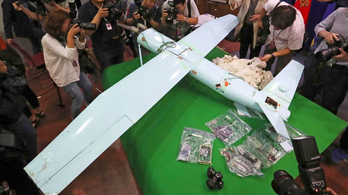 A suspected North Korean drone is viewed at the Defense Ministry in Seoul, South Korea, on June 21, 2017.