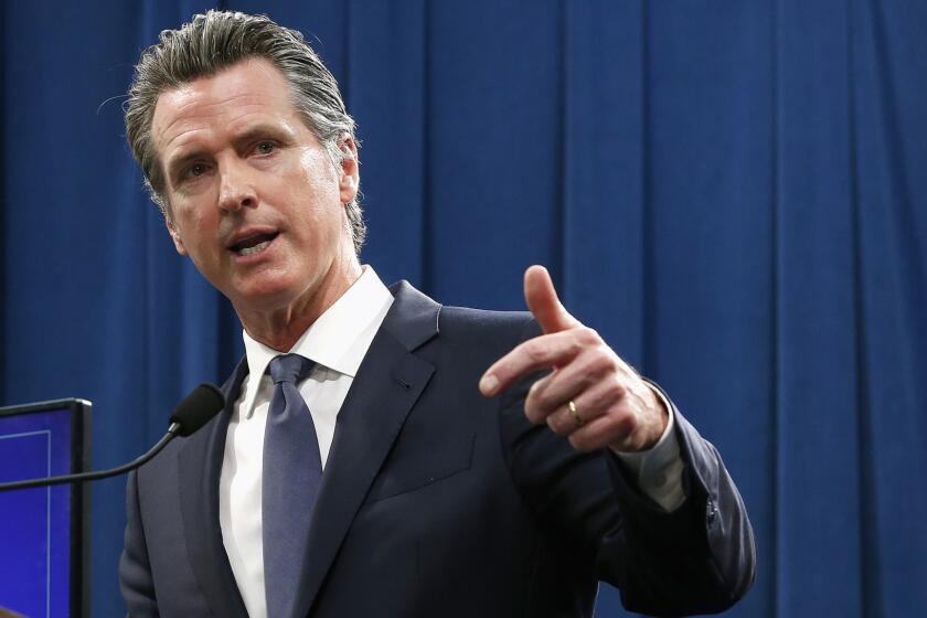Gov. Gavin Newsom discusses his revised 2019-2020 state budget during a news conference Thursday, May 9, 2019, in Sacramento, Calif. Newsom, a Democrat, has proposed a $213.5 billion a spending plan. (AP Photo/Rich Pedroncelli)