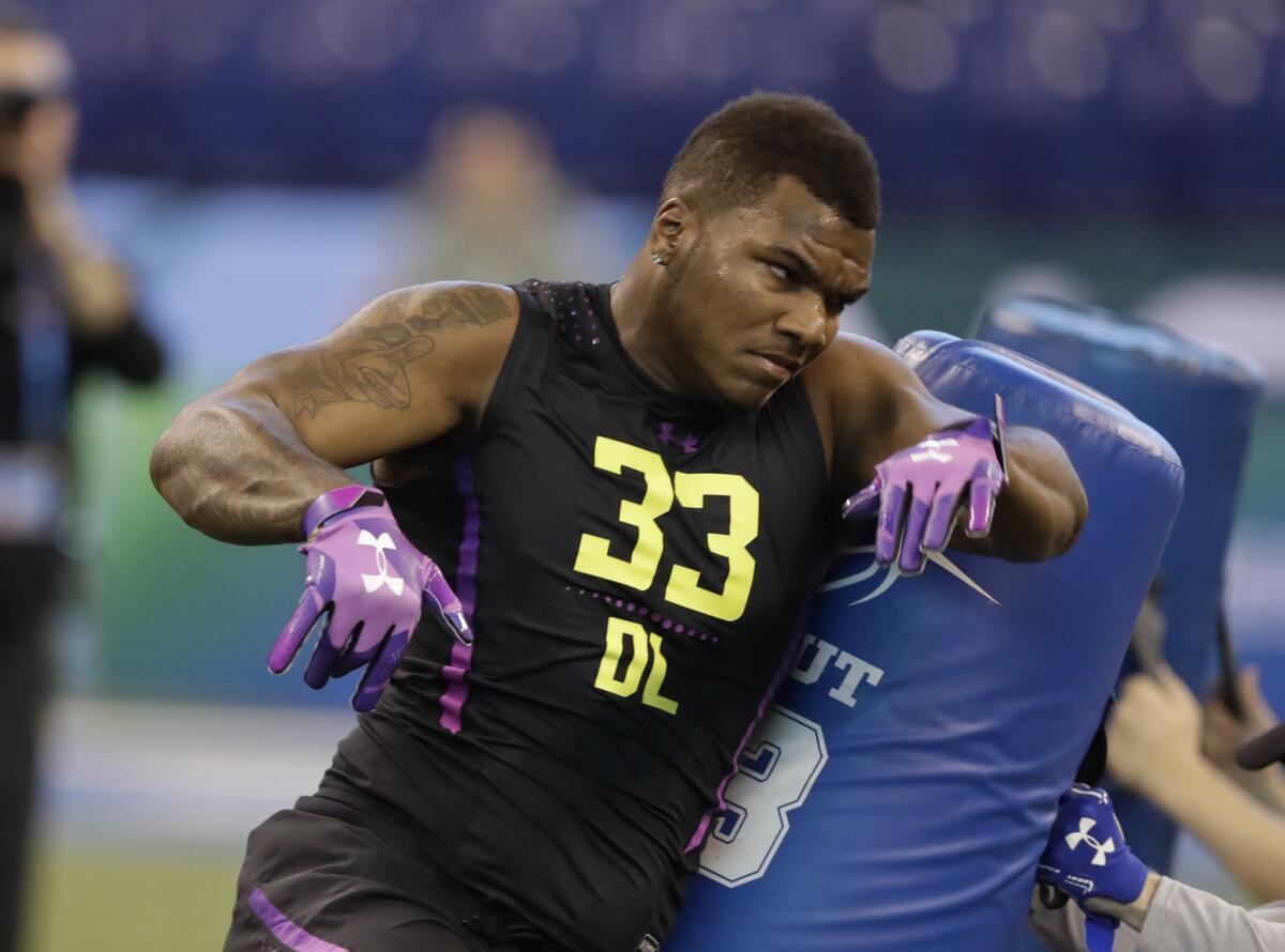 John Franklin performs a drill during the NFL scouting combine.