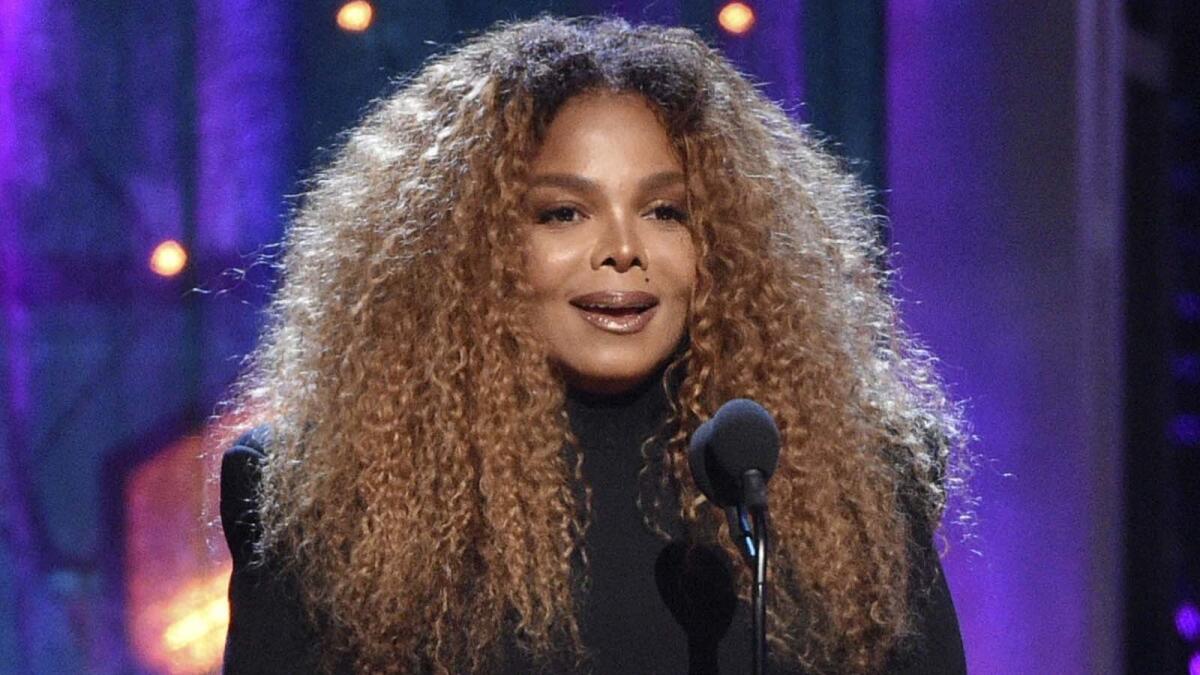 Honoree Janet Jackson speaks at the Rock & Roll Hall of Fame induction ceremony in New York in March.