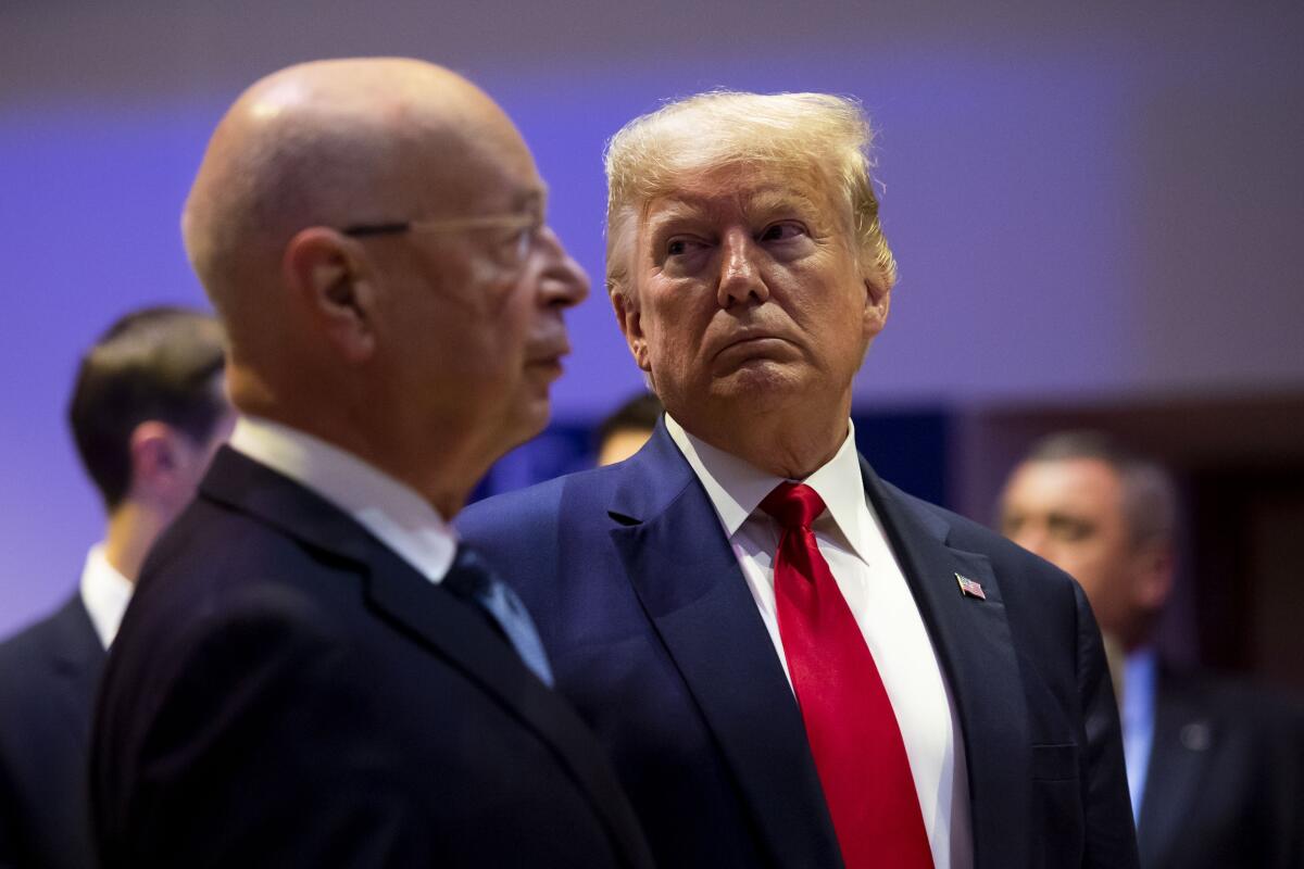 President Trump and German Klaus Schwab, founder and executive chairman of the World Economic Forum, on Jan. 22 in Davos, Switzerland.
