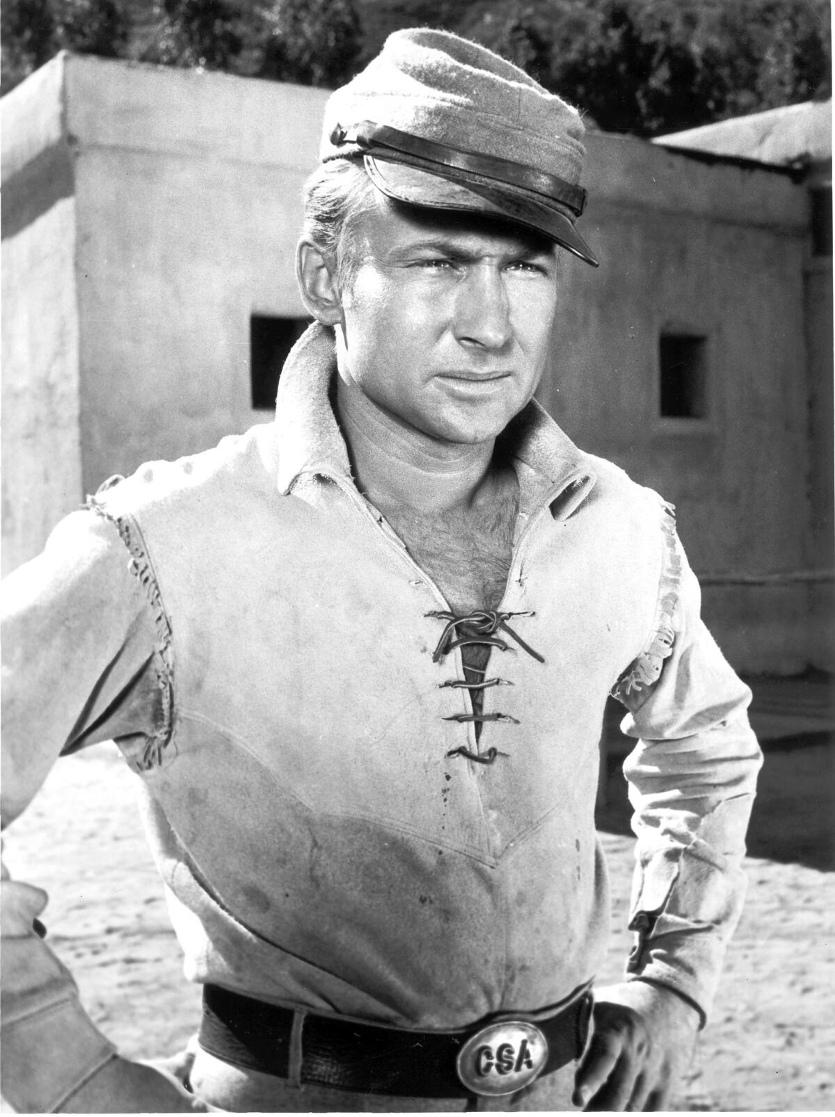 Nick Adams poses in costume as Johnny Yuma from the television series "The Rebel" in 1959.