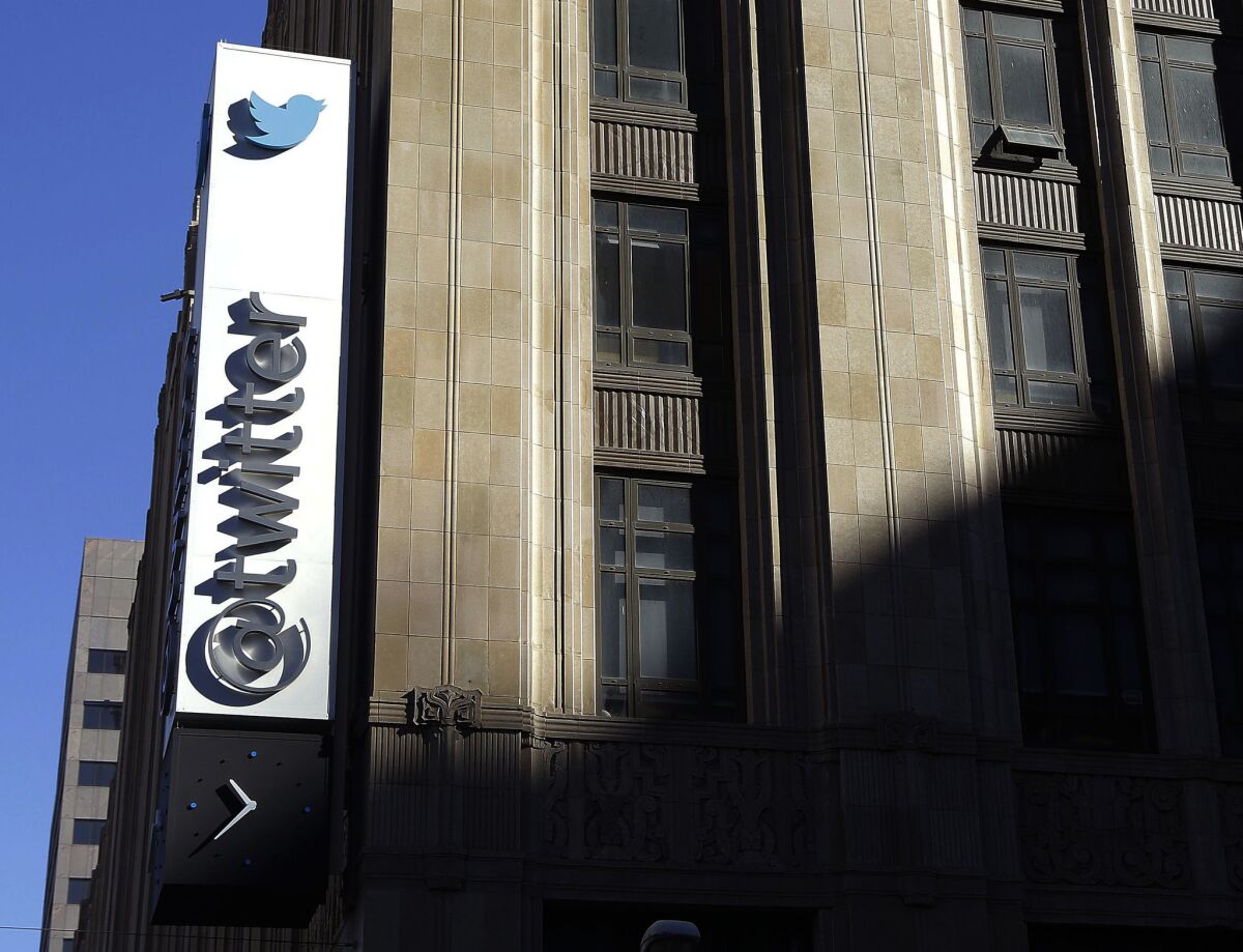 The sign outside Twitter headquarters in San Francisco in 2013.
