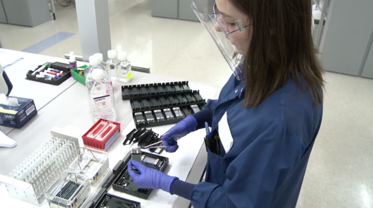 DNA bead chips are cleaned at 23andMe's genotyping lab. (23andMe)