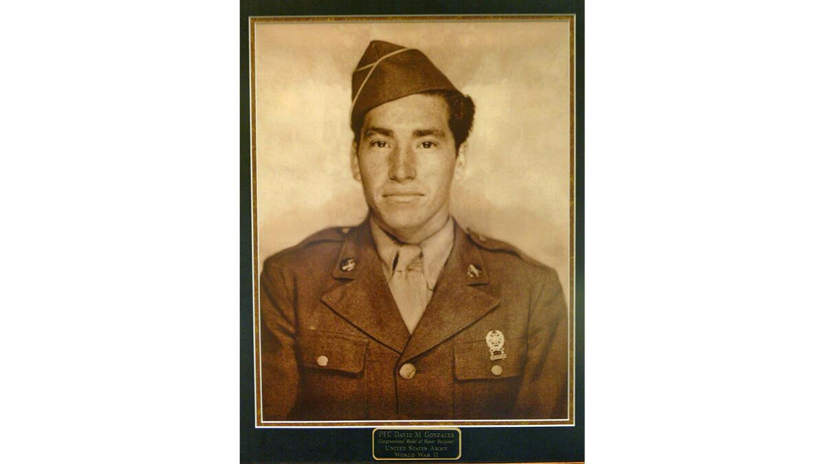 Nov. 7, 2002: Photo of Private 1st Class David Gonzales Sr. Congressional Medal of Honor Winner, on display at ceremonies homoring him at Los Angeles Mission College in Sylmar.