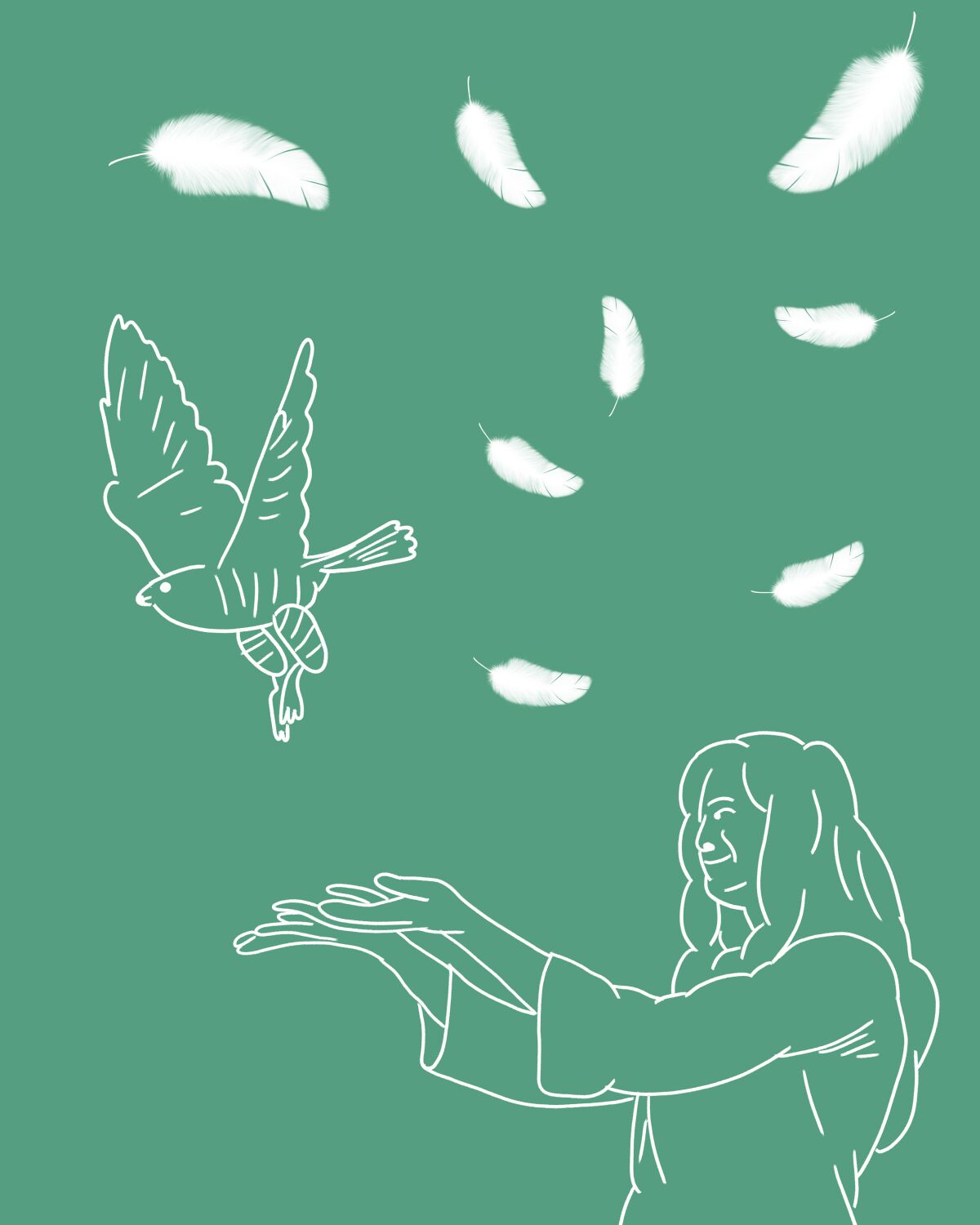 Illustration of a girl releasing a falcon
