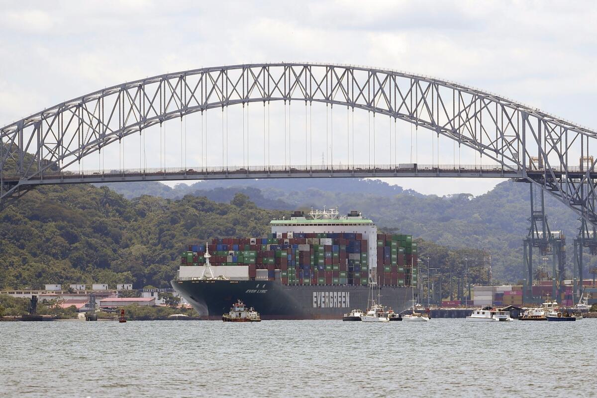 A cargo ship leaving the Panama Canal