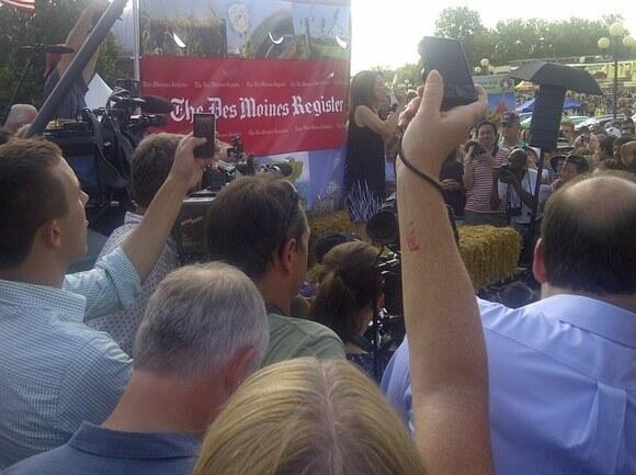 Michele Bachmann takes her turn at the soabpox Friday afternoon.