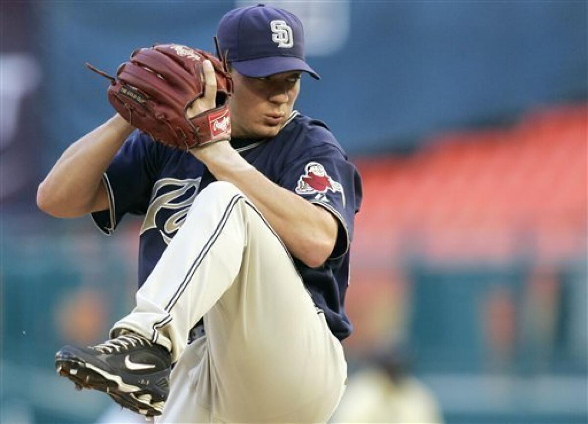 San Diego Padres pitcher Jake Peavy starts the game between the