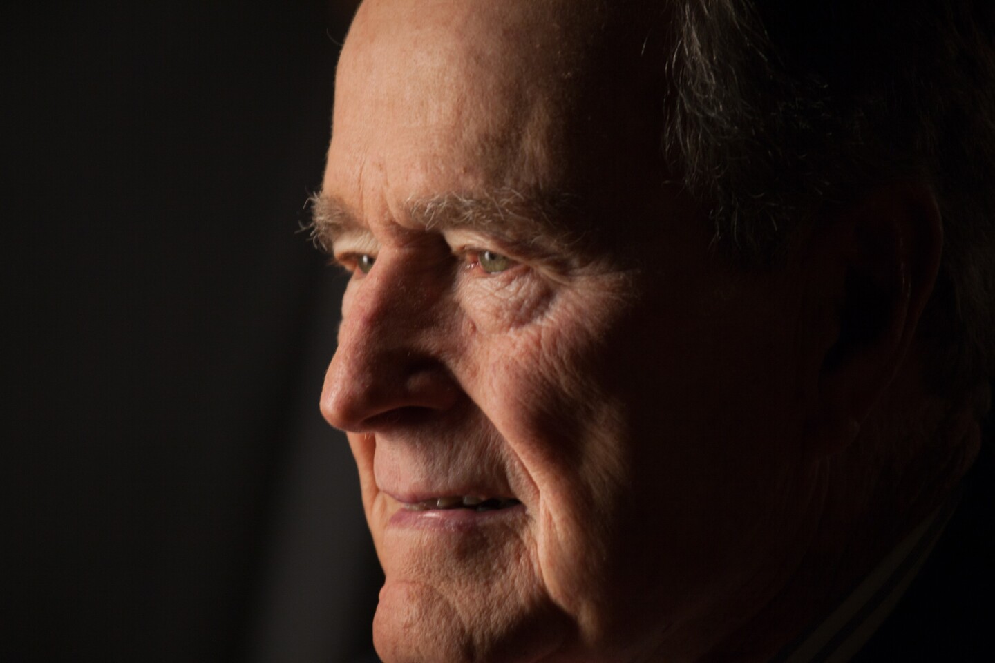 Former President George H.W. Bush is interviewed for "The Presidents' Gatekeepers" project about White House chiefs of staff at the Bush Library on Oct. 24, 2011, in College Station, Texas.