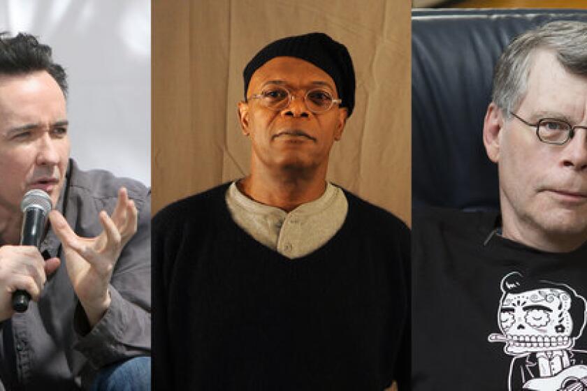 John Cusack, left, and Samuel L. Jackson, center, will star in an adaptation of Stephen King's "Cell."