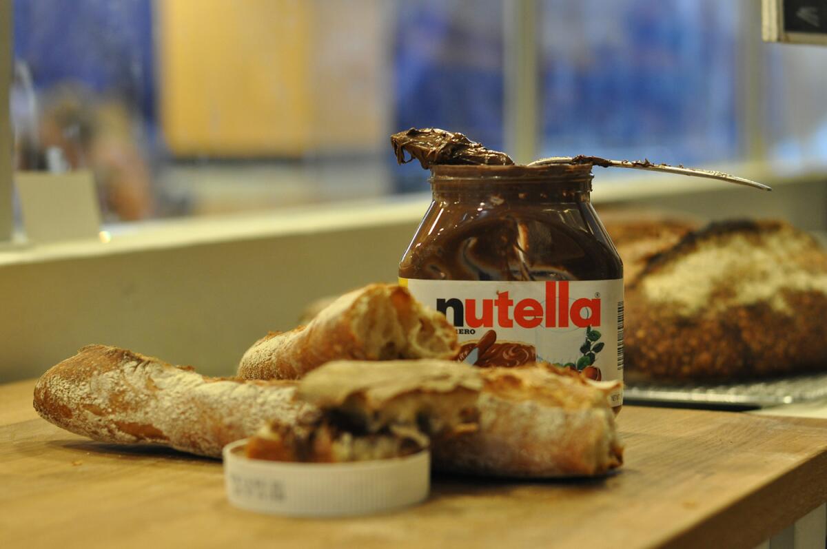 An almost-empty jar of Nutella with Clark Street bread at Grand Central Market.