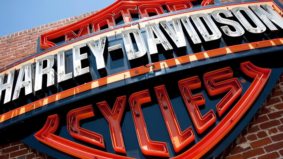 A sign for Harley-Davidson Motorcycles at the Harley-Davidson store in Glendale.